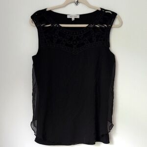 Emma & Olive Black Sleeveless Top With Crocheted Overlay Medium